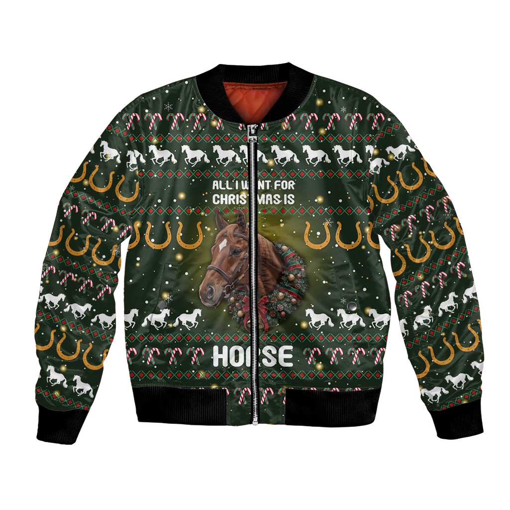 Horse All I Need For Christmas Christmas Bomber Jacket Xmas Holiday Patterns - Wonder Print Shop