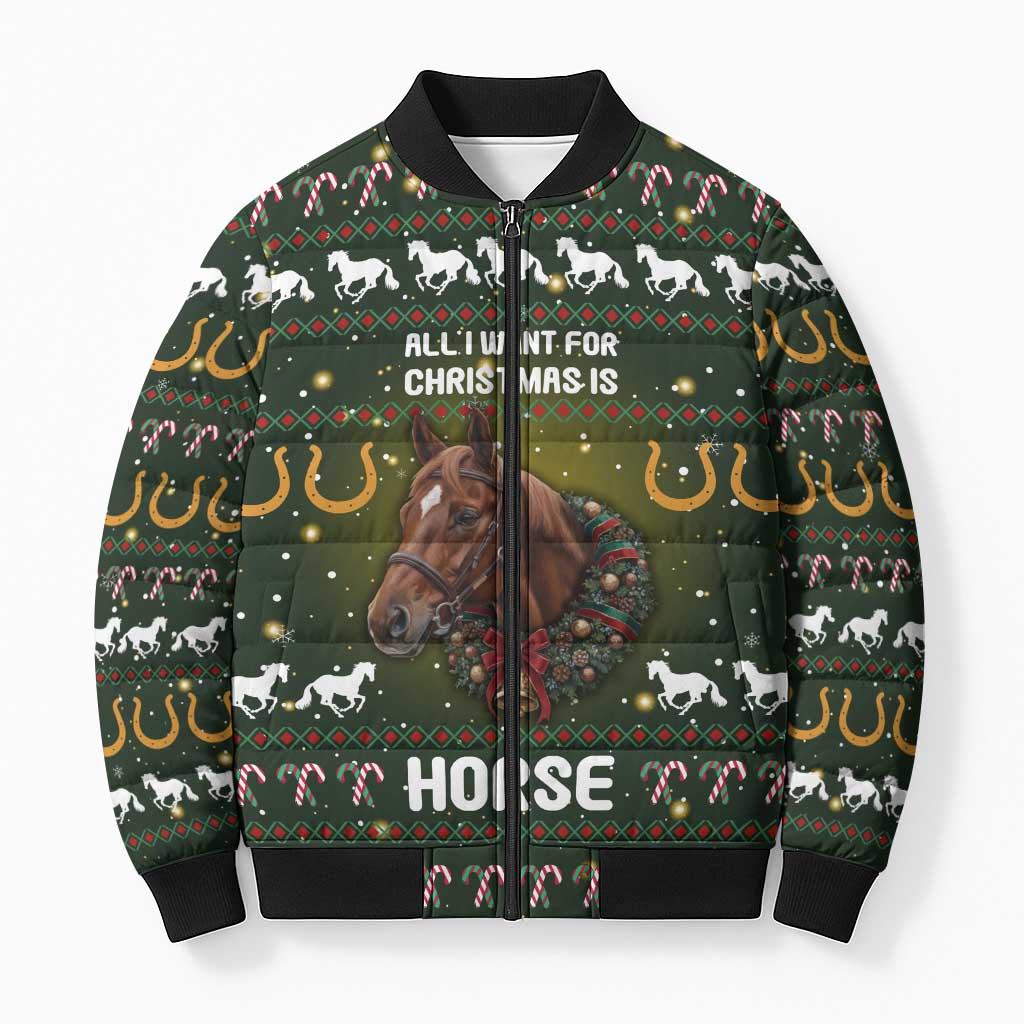 Horse All I Need For Christmas Christmas Bomber Puffer Jacket Xmas Holiday Patterns - Wonder Print Shop