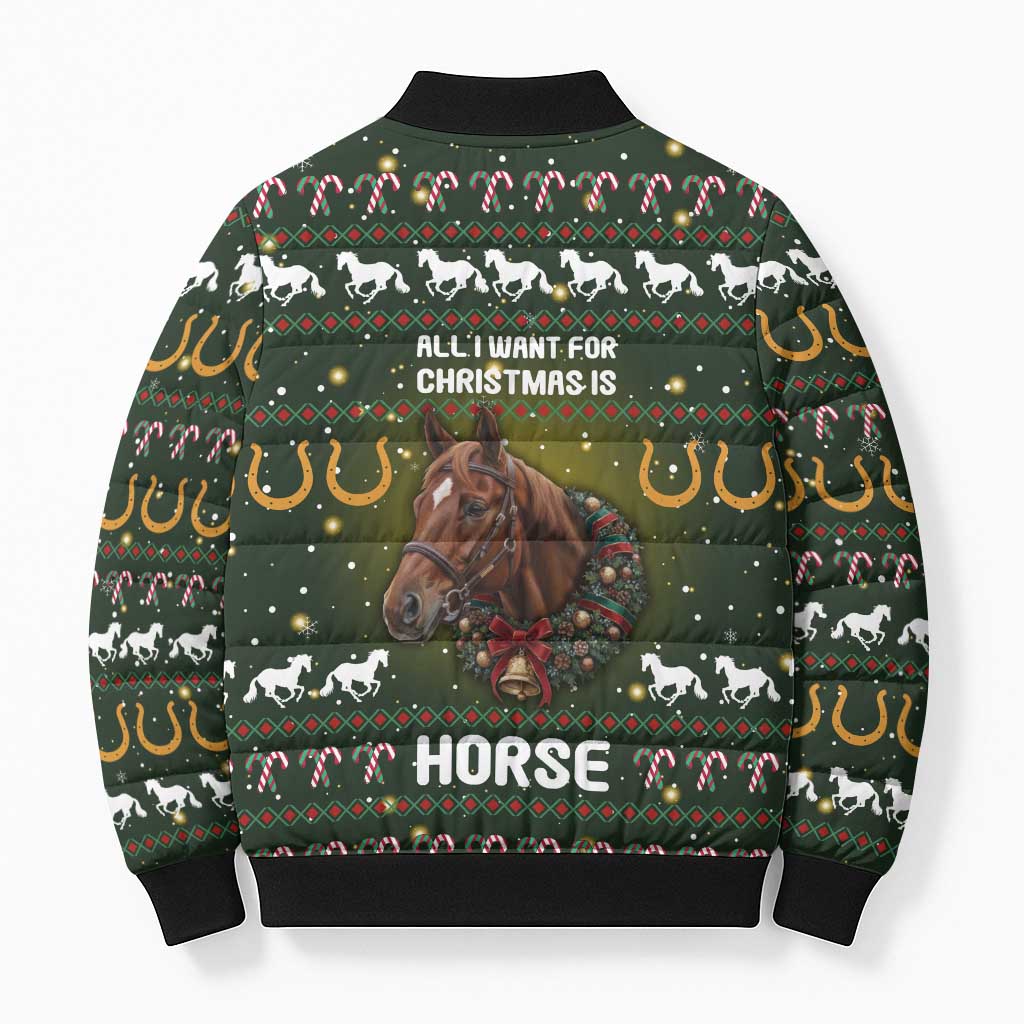 Horse All I Need For Christmas Christmas Bomber Puffer Jacket Xmas Holiday Patterns - Wonder Print Shop