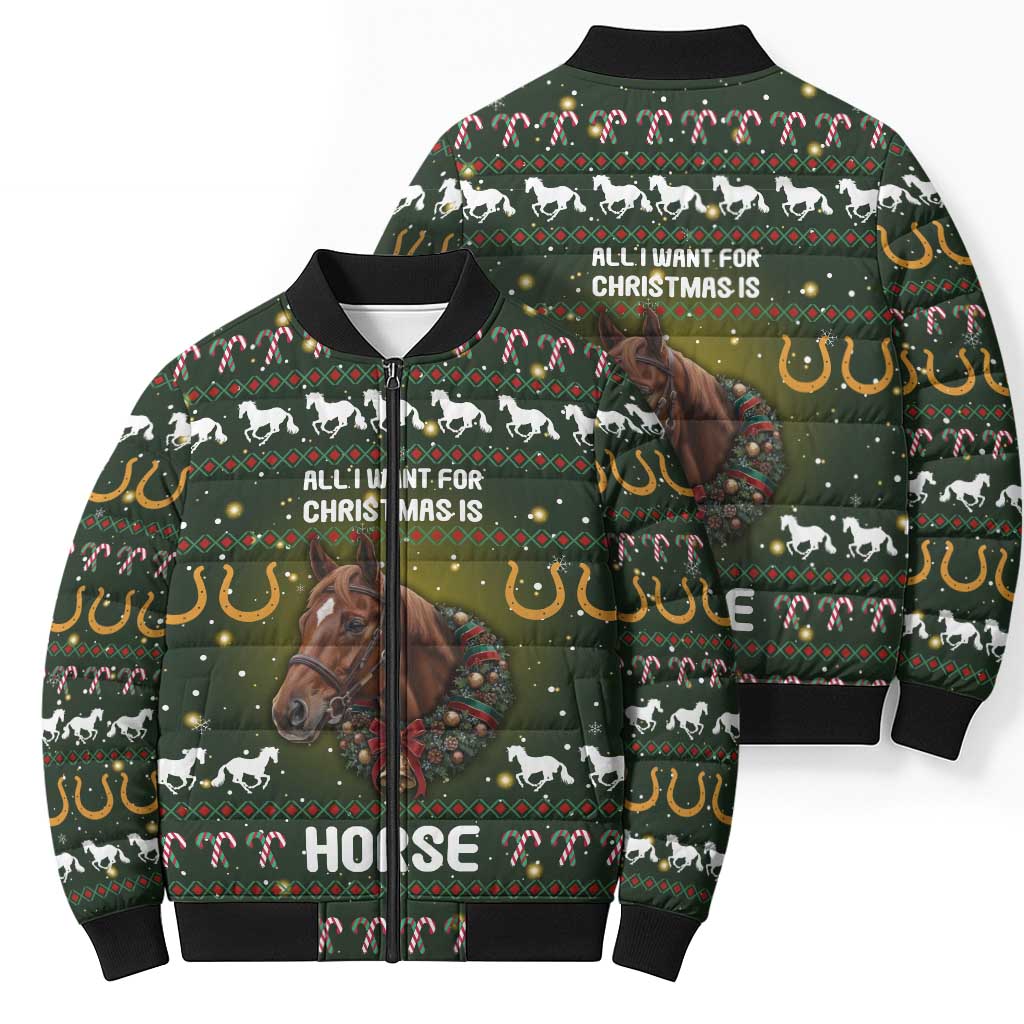 Horse All I Need For Christmas Christmas Bomber Puffer Jacket Xmas Holiday Patterns - Wonder Print Shop