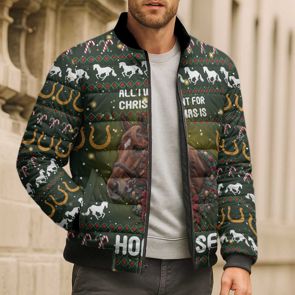 Horse All I Need For Christmas Christmas Bomber Puffer Jacket Xmas Holiday Patterns - Wonder Print Shop