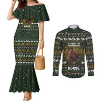 Horse All I Need For Christmas Christmas Couples Matching Mermaid Dress and Long Sleeve Button Shirt Xmas Holiday Patterns - Wonder Print Shop