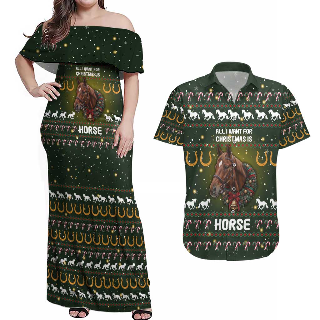 Horse All I Need For Christmas Christmas Couples Matching Off Shoulder Maxi Dress and Hawaiian Shirt Xmas Holiday Patterns - Wonder Print Shop