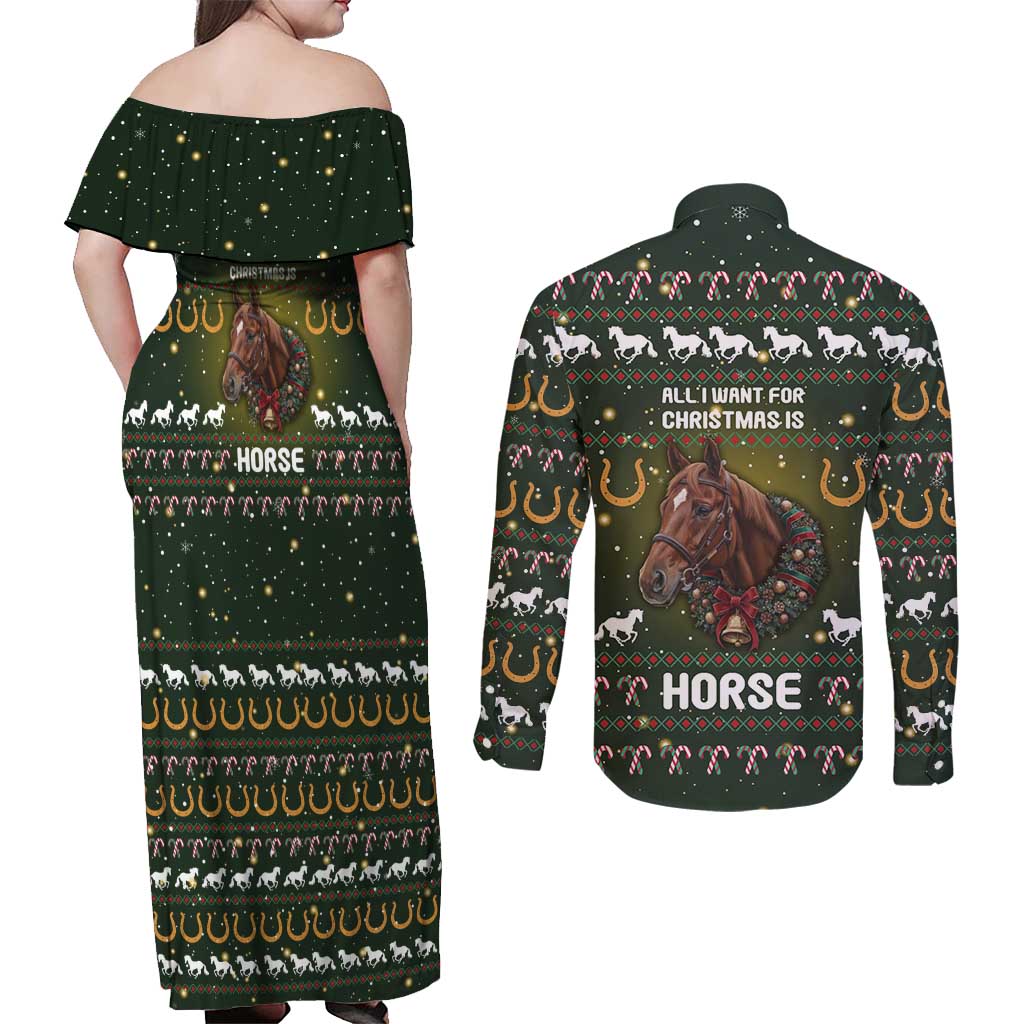 Horse All I Need For Christmas Christmas Couples Matching Off Shoulder Maxi Dress and Long Sleeve Button Shirt Xmas Holiday Patterns - Wonder Print Shop