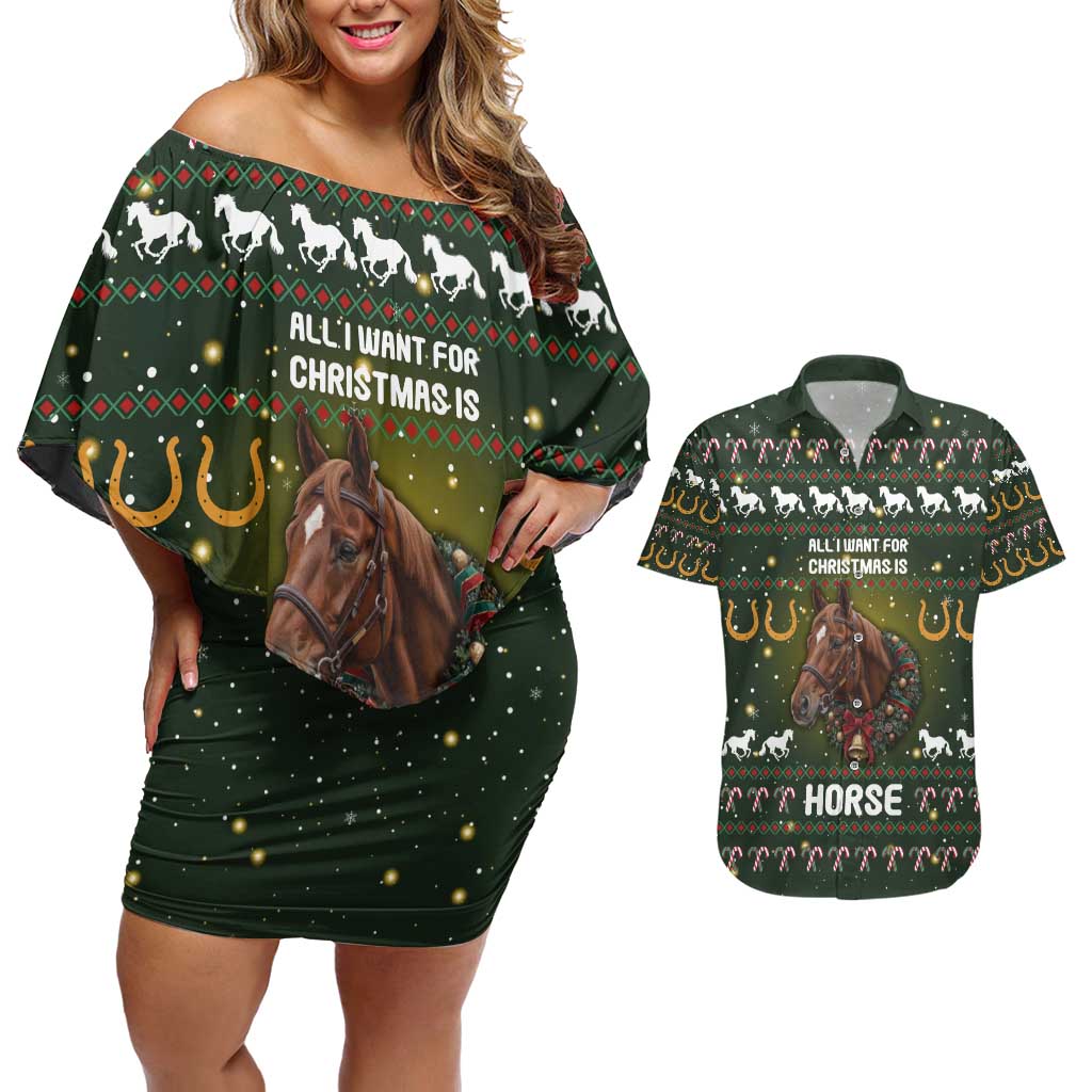 Horse All I Need For Christmas Christmas Couples Matching Off Shoulder Short Dress and Hawaiian Shirt Xmas Holiday Patterns - Wonder Print Shop