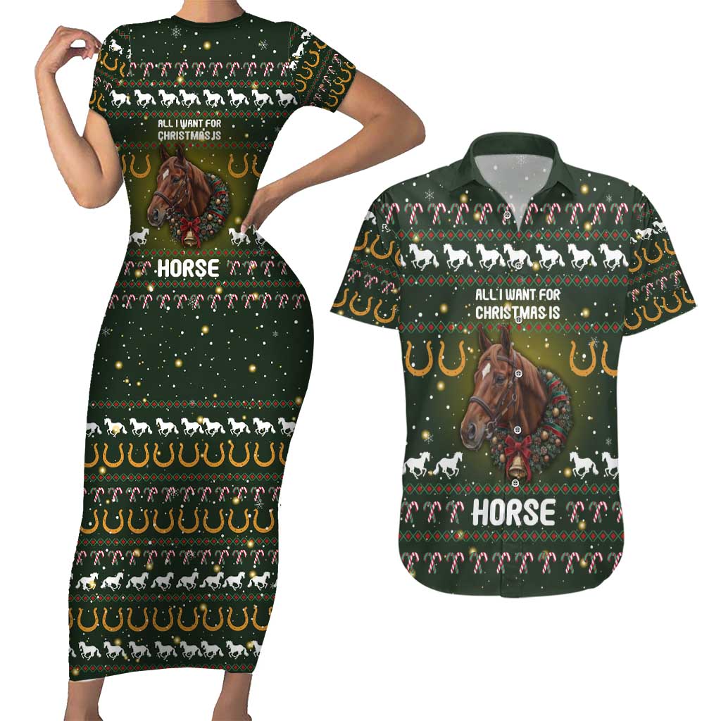 Horse All I Need For Christmas Christmas Couples Matching Short Sleeve Bodycon Dress and Hawaiian Shirt Xmas Holiday Patterns - Wonder Print Shop