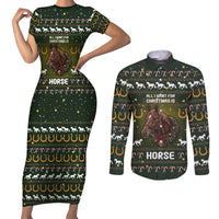 Horse All I Need For Christmas Christmas Couples Matching Short Sleeve Bodycon Dress and Long Sleeve Button Shirt Xmas Holiday Patterns - Wonder Print Shop