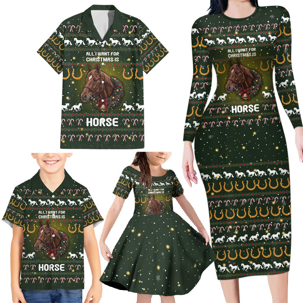 Horse All I Need For Christmas Christmas Family Matching Long Sleeve Bodycon Dress and Hawaiian Shirt Xmas Holiday Patterns - Wonder Print Shop