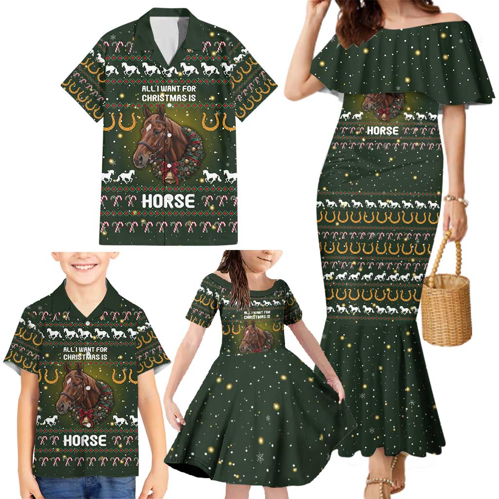 Horse All I Need For Christmas Christmas Family Matching Mermaid Dress and Hawaiian Shirt Xmas Holiday Patterns - Wonder Print Shop