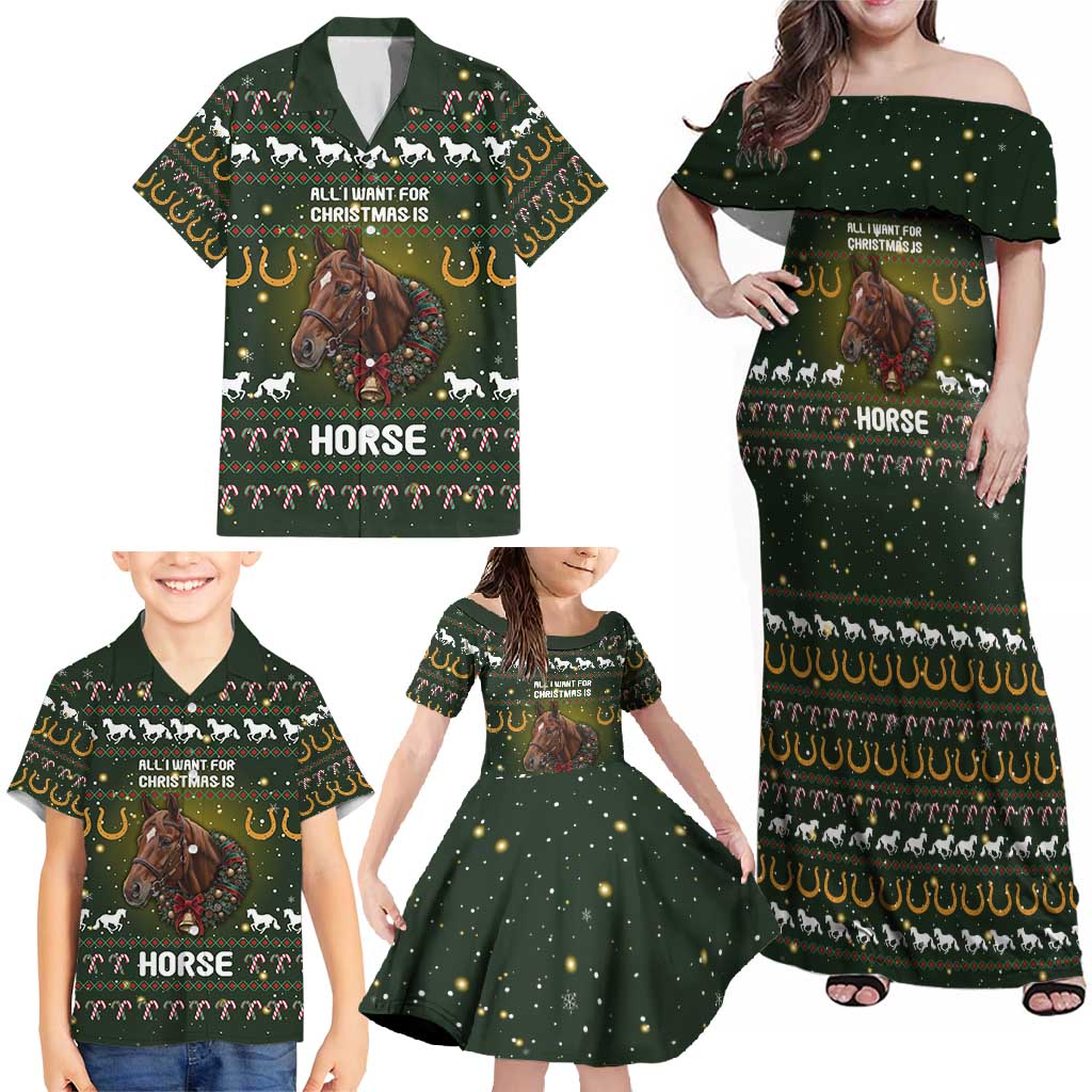 Horse All I Need For Christmas Christmas Family Matching Off Shoulder Maxi Dress and Hawaiian Shirt Xmas Holiday Patterns - Wonder Print Shop