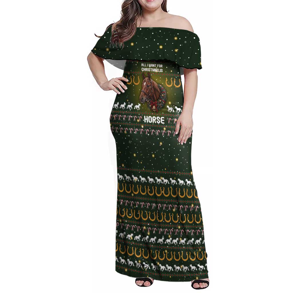 Horse All I Need For Christmas Christmas Family Matching Off Shoulder Maxi Dress and Hawaiian Shirt Xmas Holiday Patterns - Wonder Print Shop