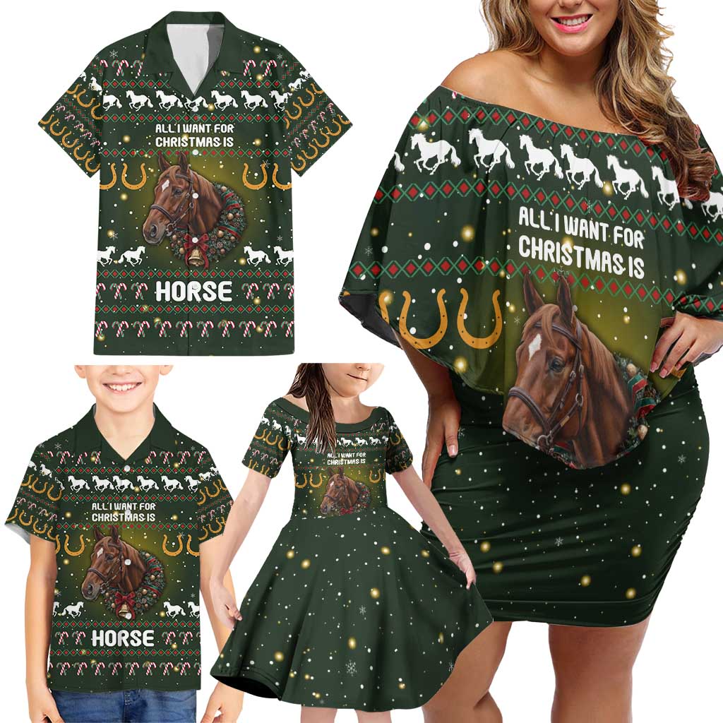 Horse All I Need For Christmas Christmas Family Matching Off Shoulder Short Dress and Hawaiian Shirt Xmas Holiday Patterns - Wonder Print Shop
