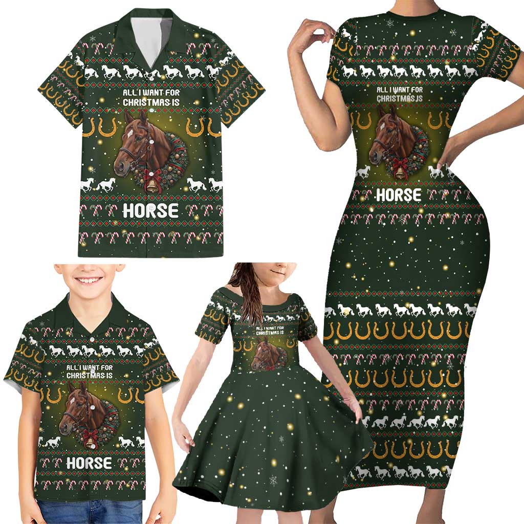 Horse All I Need For Christmas Christmas Family Matching Short Sleeve Bodycon Dress and Hawaiian Shirt Xmas Holiday Patterns - Wonder Print Shop