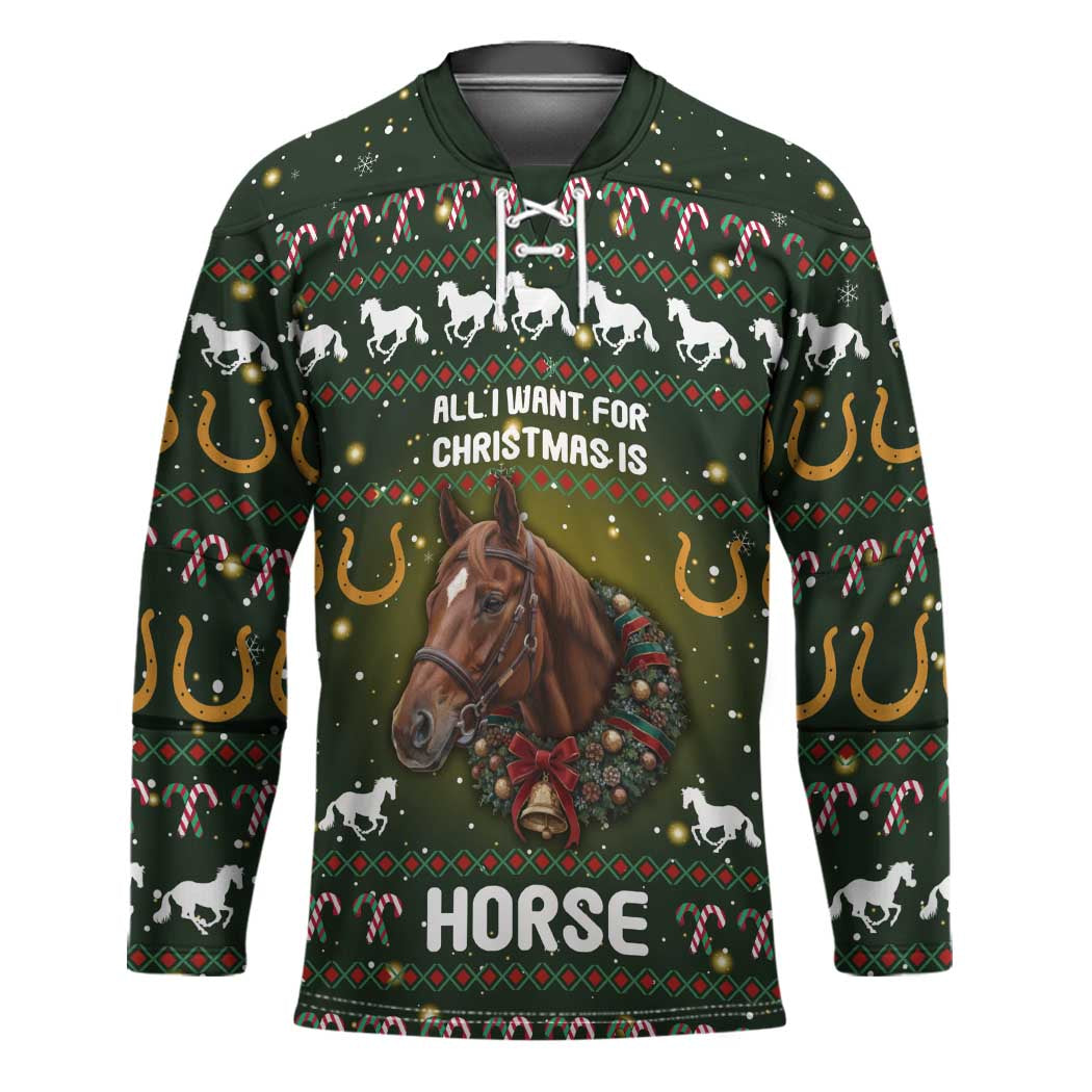 Horse All I Need For Christmas Christmas Hockey Jersey Xmas Holiday Patterns - Wonder Print Shop