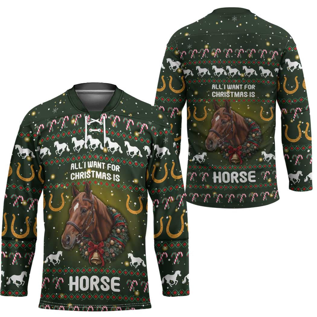 Horse All I Need For Christmas Christmas Hockey Jersey Xmas Holiday Patterns - Wonder Print Shop