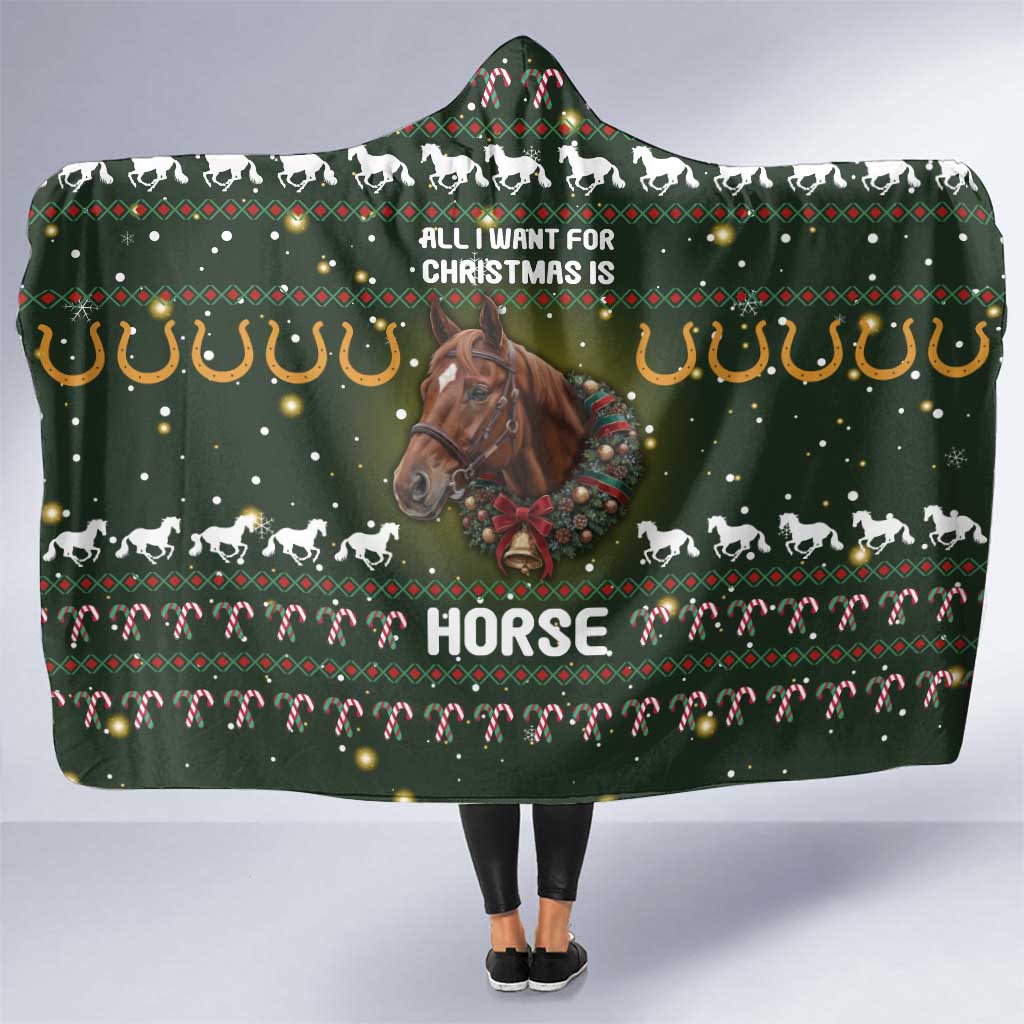 Horse All I Need For Christmas Christmas Hooded Blanket Xmas Holiday Patterns - Wonder Print Shop