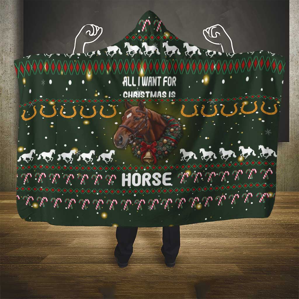 Horse All I Need For Christmas Christmas Hooded Blanket Xmas Holiday Patterns - Wonder Print Shop