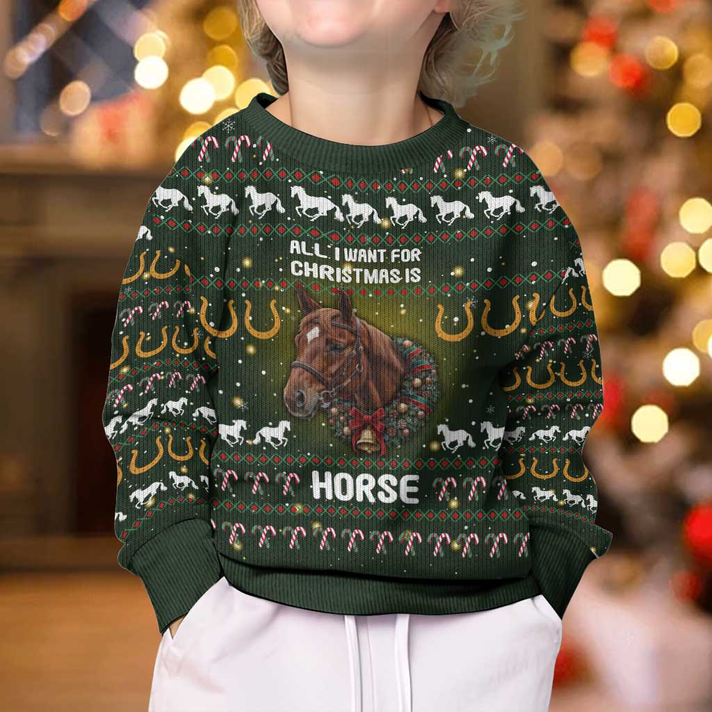 Horse All I Need For Christmas Kid Ugly Christmas Sweater Xmas Holiday Patterns - Wonder Print Shop