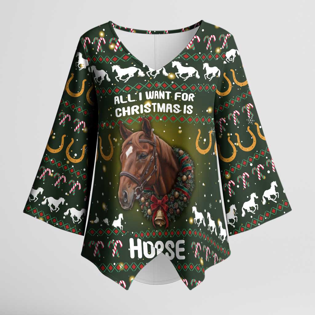 Horse All I Need For Christmas Christmas Kimono Sleeve Blouse Xmas Holiday Patterns - Wonder Print Shop