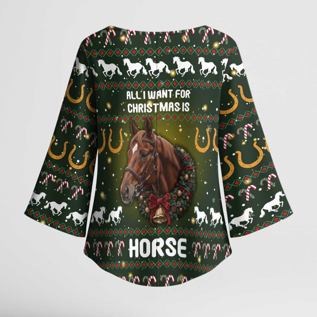 Horse All I Need For Christmas Christmas Kimono Sleeve Blouse Xmas Holiday Patterns - Wonder Print Shop