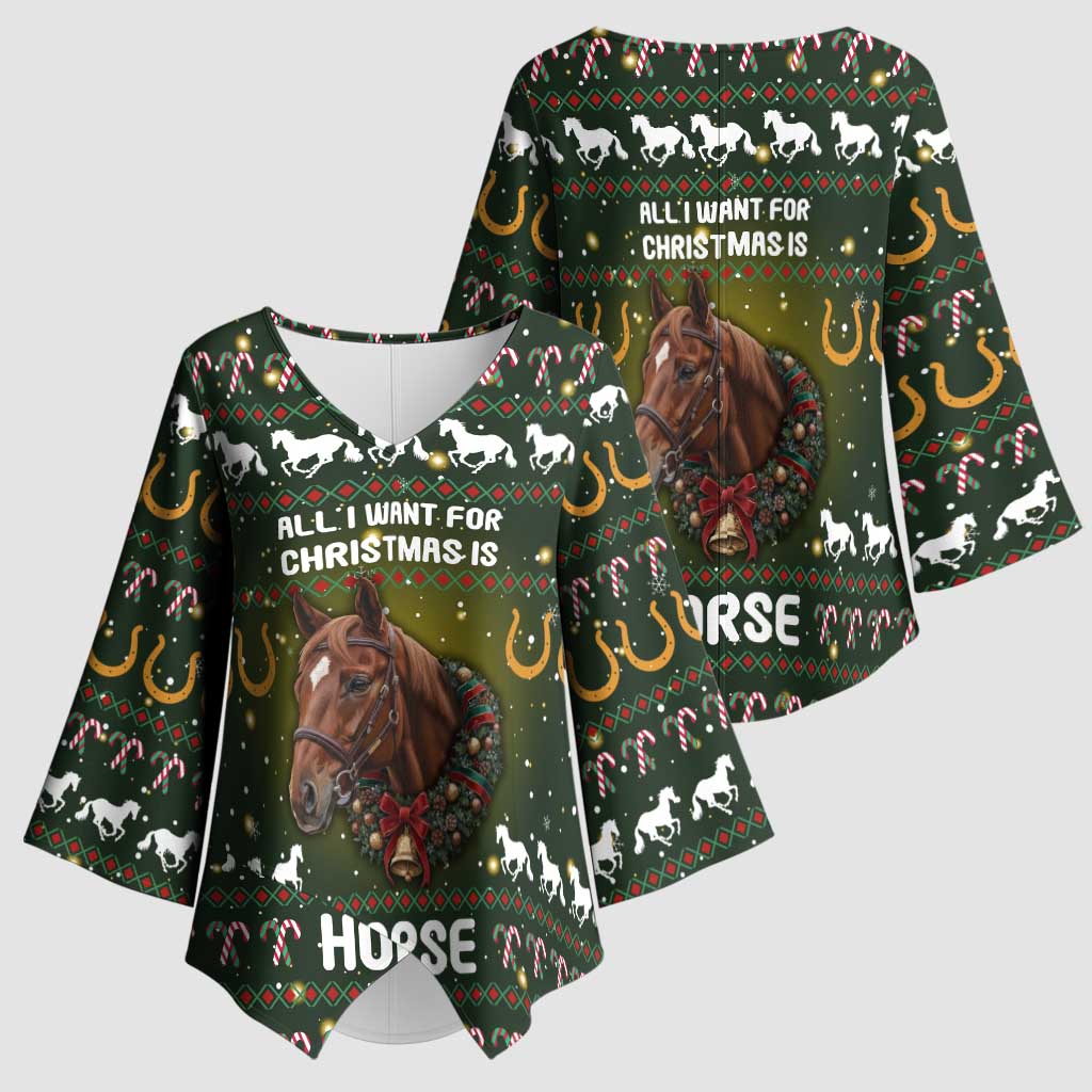 Horse All I Need For Christmas Christmas Kimono Sleeve Blouse Xmas Holiday Patterns - Wonder Print Shop