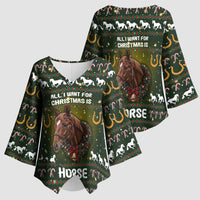 Horse All I Need For Christmas Christmas Kimono Sleeve Blouse Xmas Holiday Patterns - Wonder Print Shop