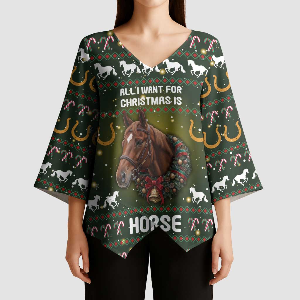 Horse All I Need For Christmas Christmas Kimono Sleeve Blouse Xmas Holiday Patterns - Wonder Print Shop
