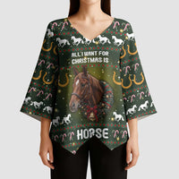 Horse All I Need For Christmas Christmas Kimono Sleeve Blouse Xmas Holiday Patterns - Wonder Print Shop