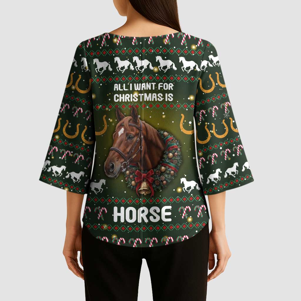 Horse All I Need For Christmas Christmas Kimono Sleeve Blouse Xmas Holiday Patterns - Wonder Print Shop
