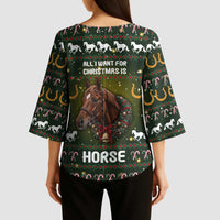 Horse All I Need For Christmas Christmas Kimono Sleeve Blouse Xmas Holiday Patterns - Wonder Print Shop
