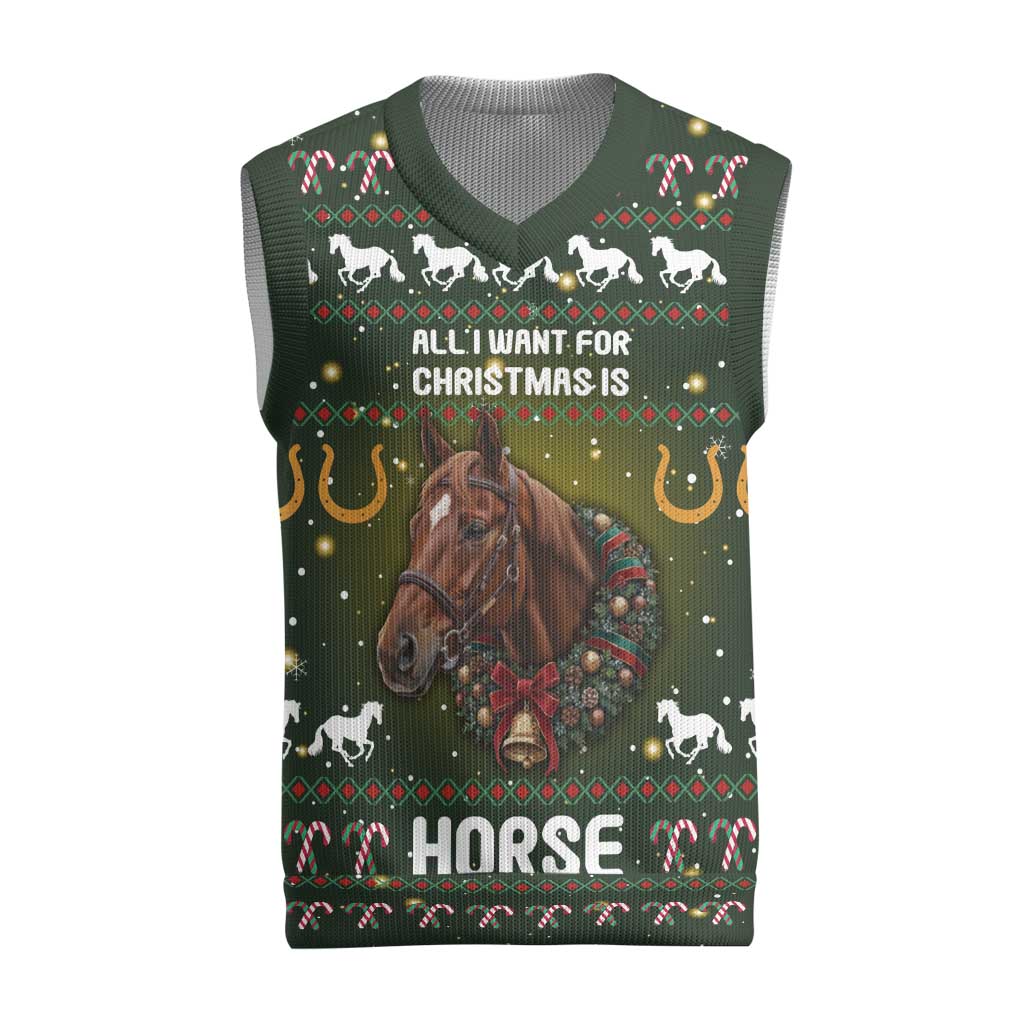 Horse All I Need For Christmas Christmas Knitted V-Neck Vest Xmas Holiday Patterns - Wonder Print Shop
