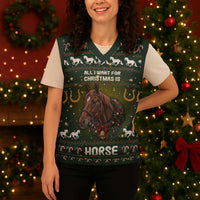 Horse All I Need For Christmas Christmas Knitted V-Neck Vest Xmas Holiday Patterns - Wonder Print Shop