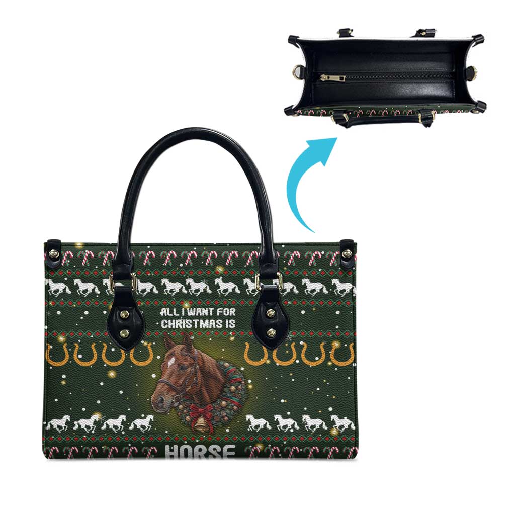 Horse All I Need For Christmas Christmas Leather Bag Xmas Holiday Patterns - Wonder Print Shop