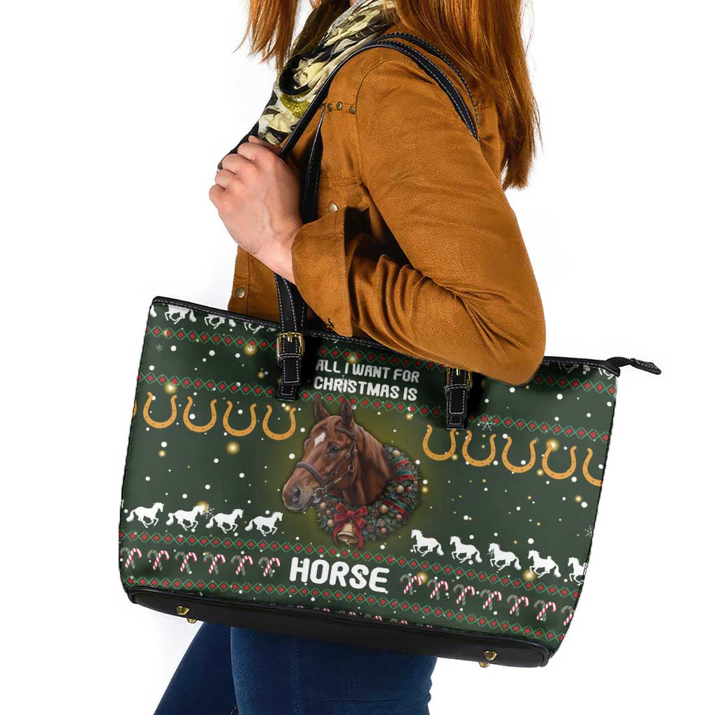 Horse All I Need For Christmas Christmas Leather Tote Bag Xmas Holiday Patterns - Wonder Print Shop
