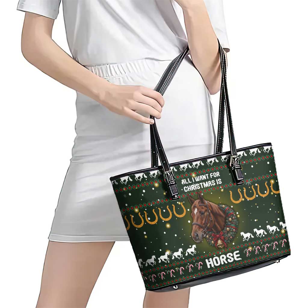 Horse All I Need For Christmas Christmas Leather Tote Bag Xmas Holiday Patterns - Wonder Print Shop