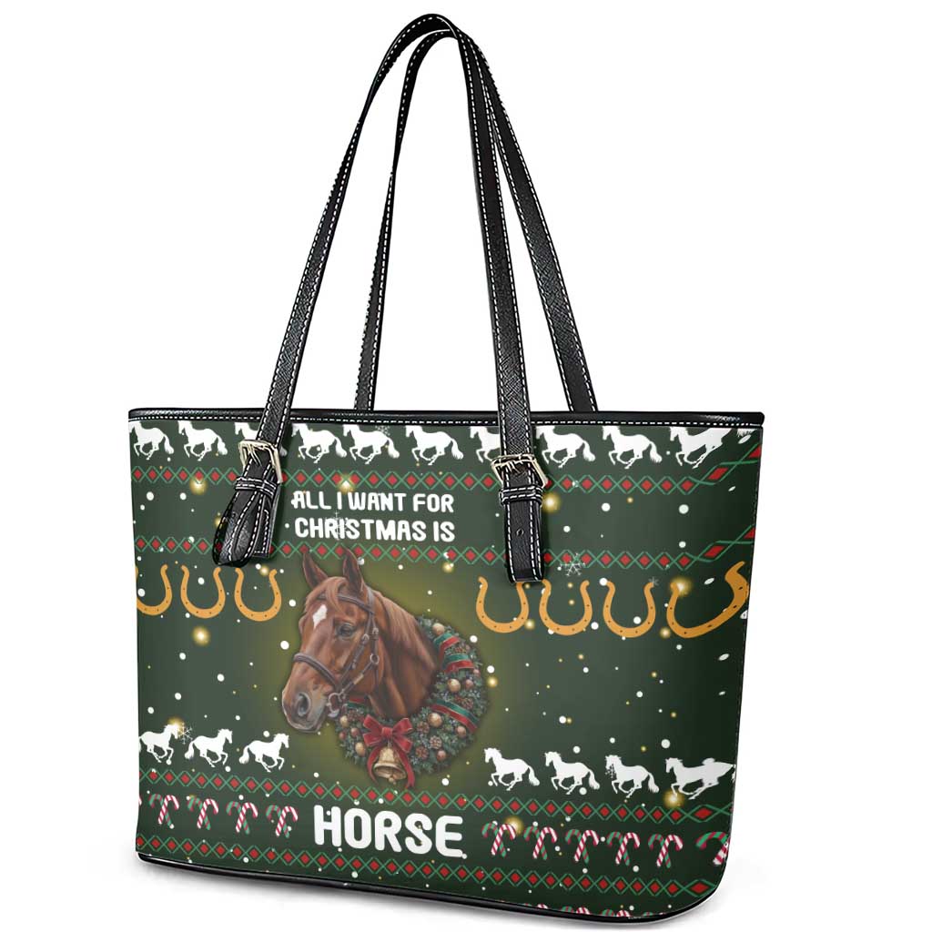 Horse All I Need For Christmas Christmas Leather Tote Bag Xmas Holiday Patterns - Wonder Print Shop