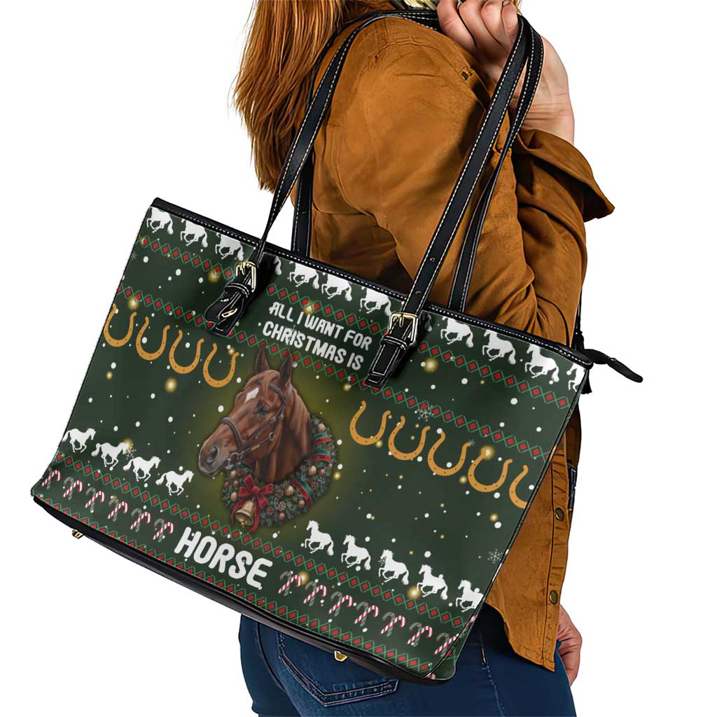 Horse All I Need For Christmas Christmas Leather Tote Bag Xmas Holiday Patterns - Wonder Print Shop