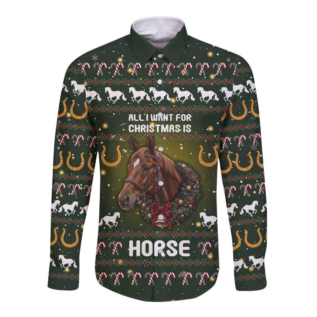 Horse All I Need For Christmas Christmas Long Sleeve Button Shirt Xmas Holiday Patterns - Wonder Print Shop