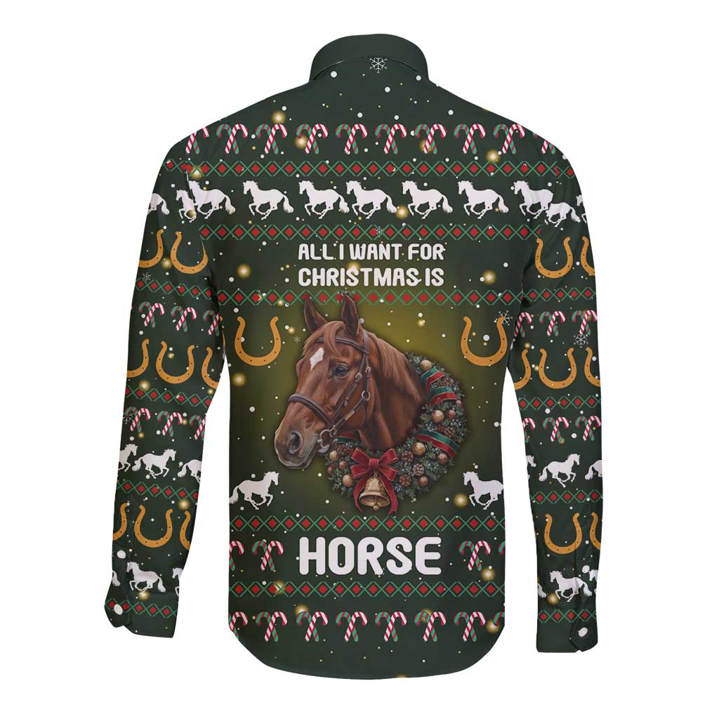 Horse All I Need For Christmas Christmas Long Sleeve Button Shirt Xmas Holiday Patterns - Wonder Print Shop