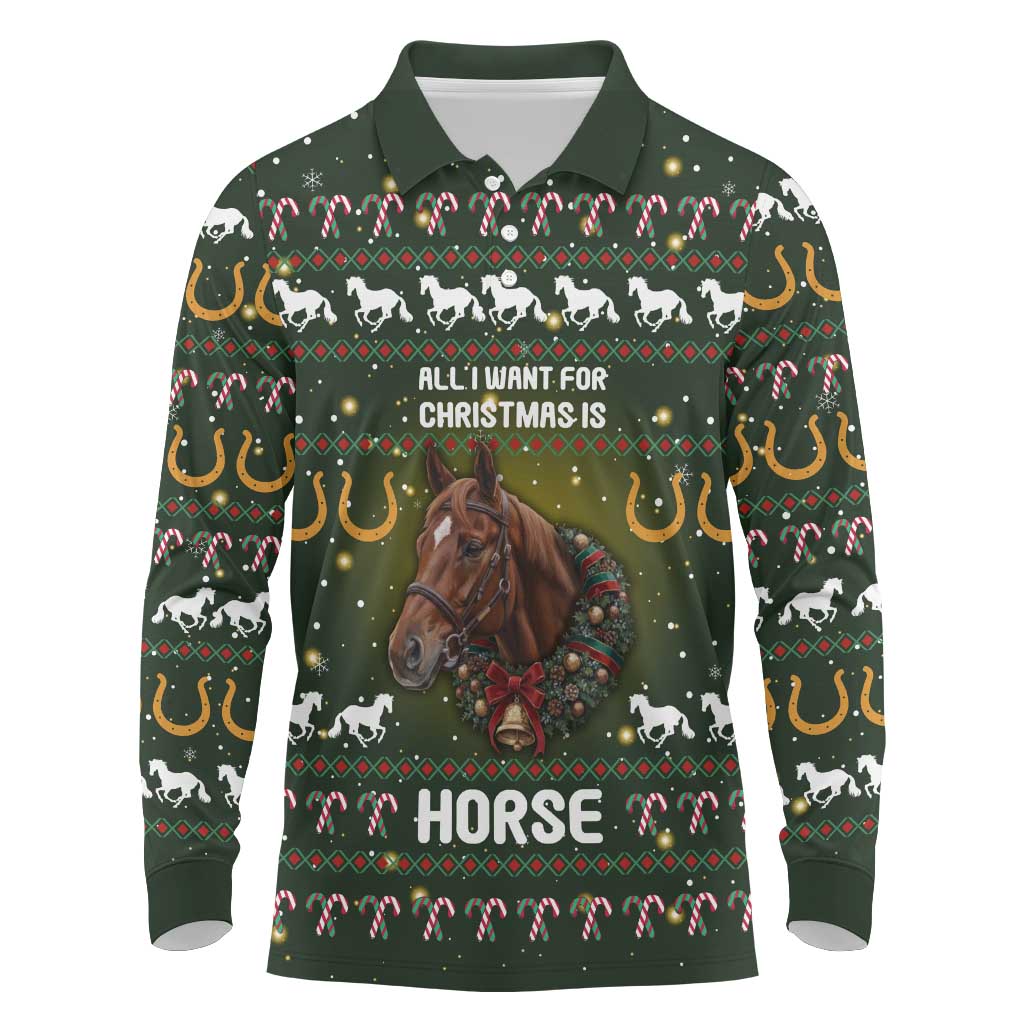 Horse All I Need For Christmas Christmas Long Sleeve Polo Shirt Xmas Holiday Patterns - Wonder Print Shop