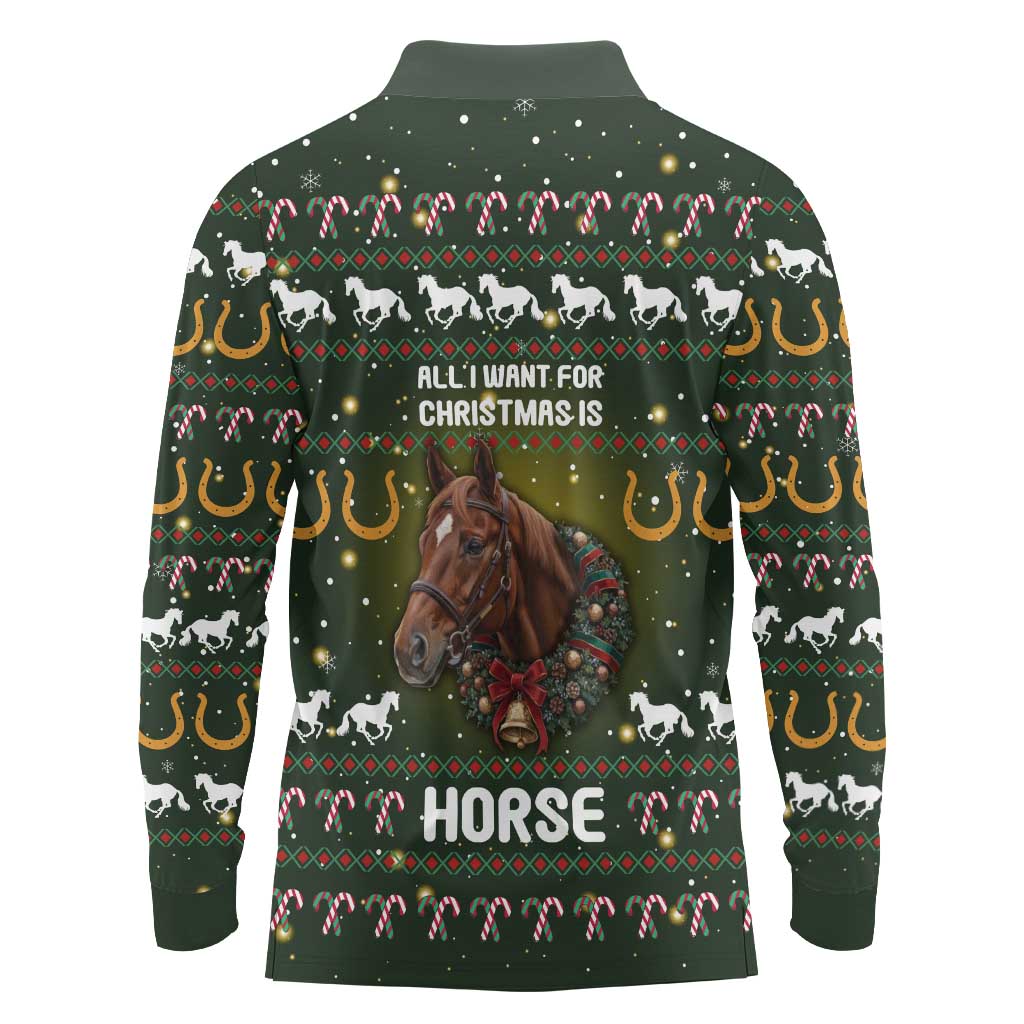 Horse All I Need For Christmas Christmas Long Sleeve Polo Shirt Xmas Holiday Patterns - Wonder Print Shop