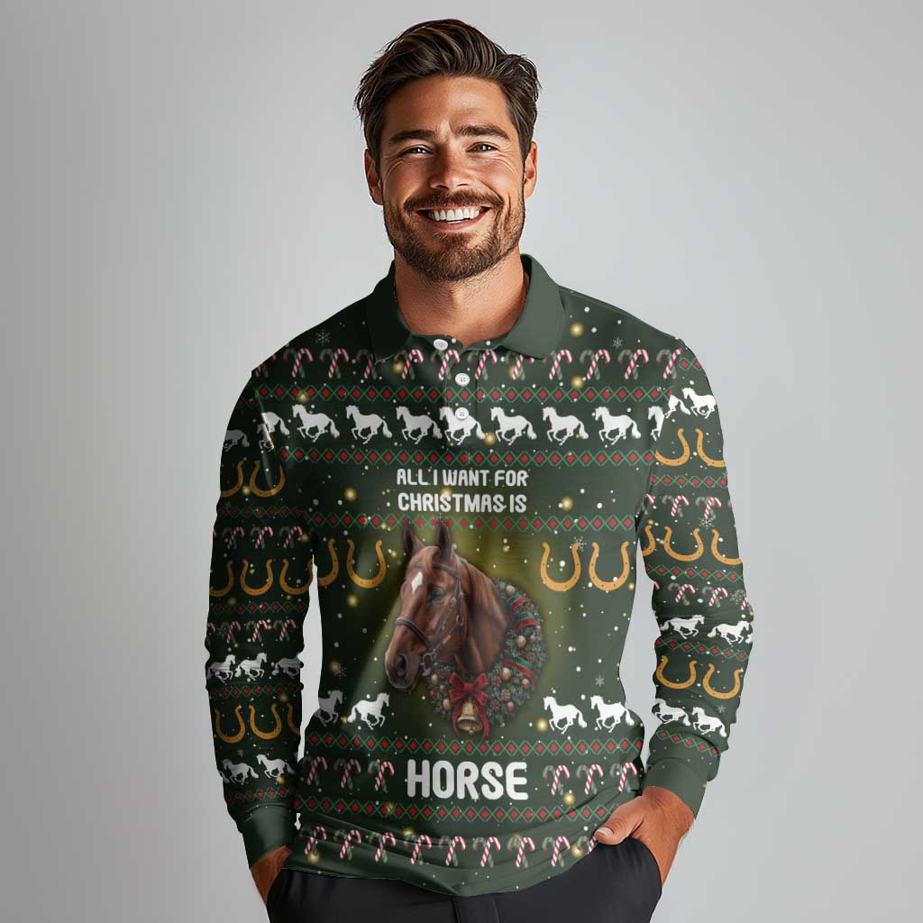 Horse All I Need For Christmas Christmas Long Sleeve Polo Shirt Xmas Holiday Patterns - Wonder Print Shop