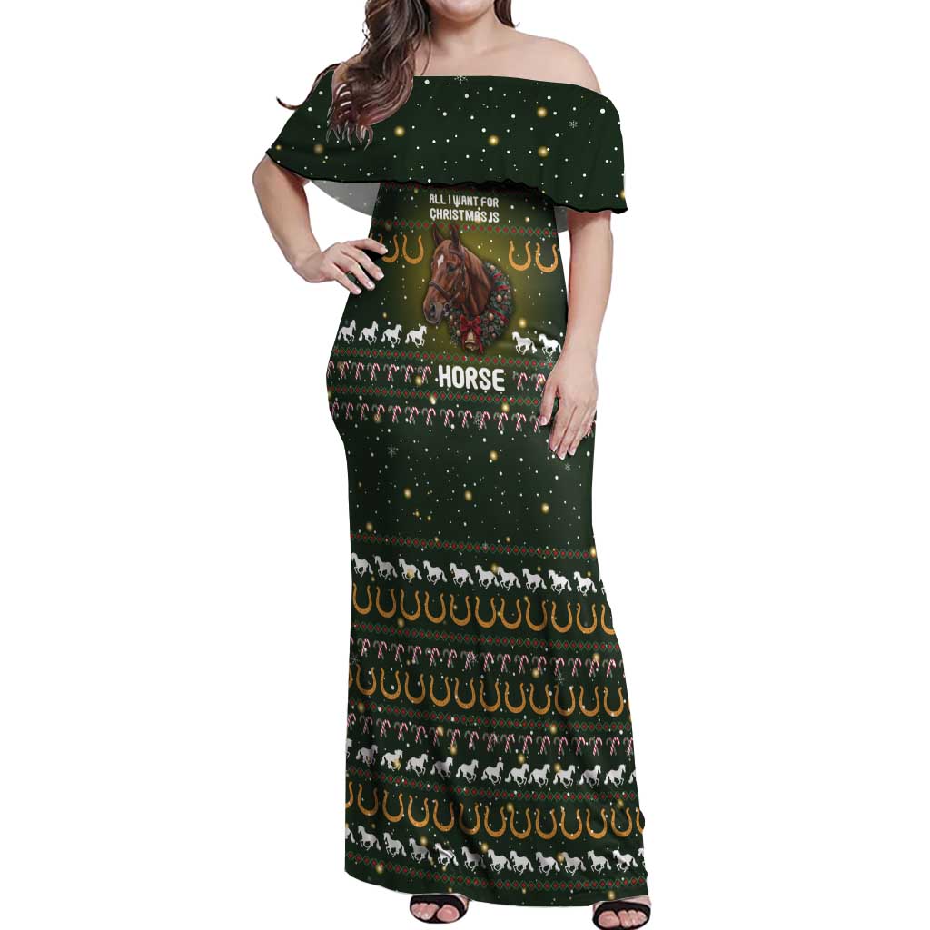 Horse All I Need For Christmas Christmas Off Shoulder Maxi Dress Xmas Holiday Patterns - Wonder Print Shop