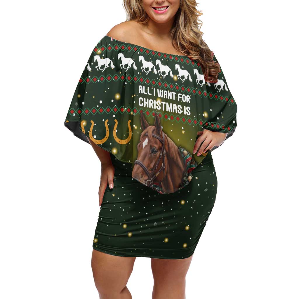Horse All I Need For Christmas Christmas Off Shoulder Short Dress Xmas Holiday Patterns - Wonder Print Shop