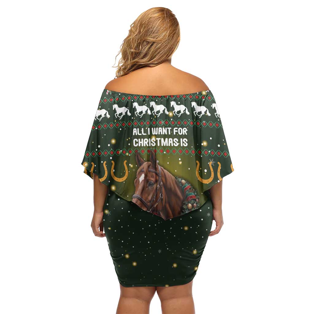Horse All I Need For Christmas Christmas Off Shoulder Short Dress Xmas Holiday Patterns - Wonder Print Shop