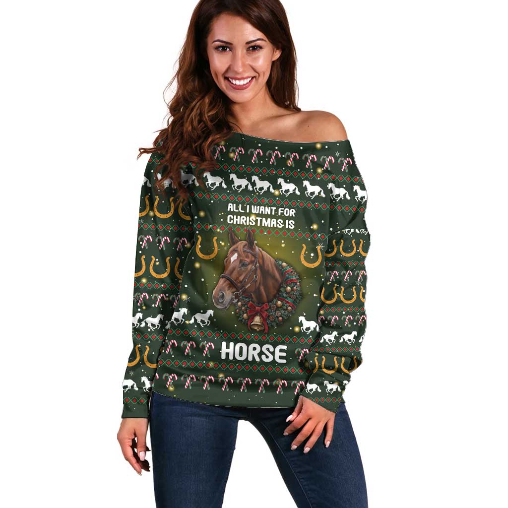 Horse All I Need For Christmas Christmas Off Shoulder Sweater Xmas Holiday Patterns - Wonder Print Shop
