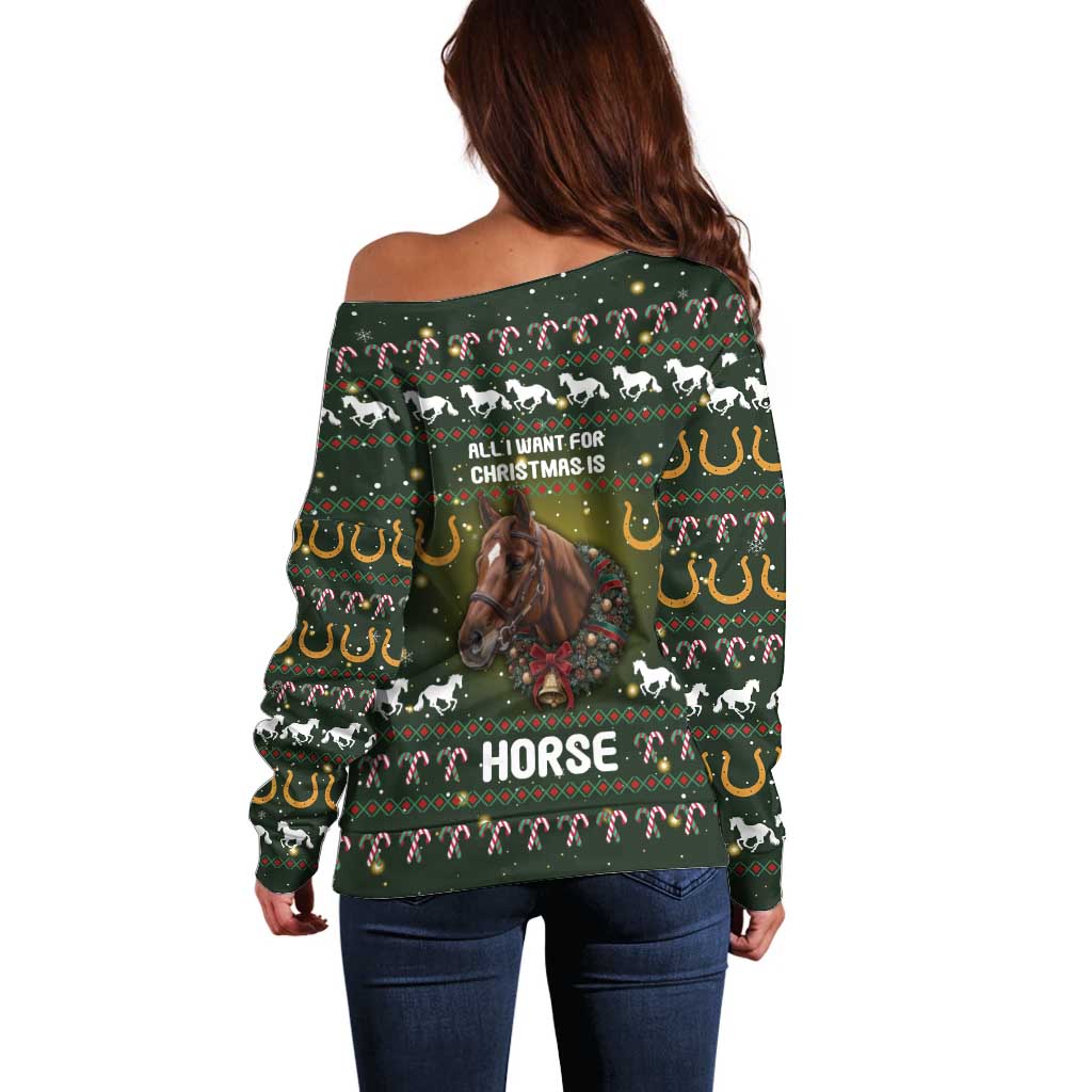 Horse All I Need For Christmas Christmas Off Shoulder Sweater Xmas Holiday Patterns - Wonder Print Shop