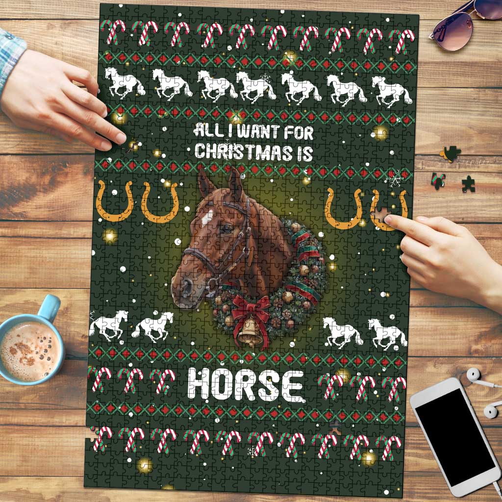 Horse All I Need For Christmas Christmas Puzzle Xmas Holiday Patterns - Wonder Print Shop