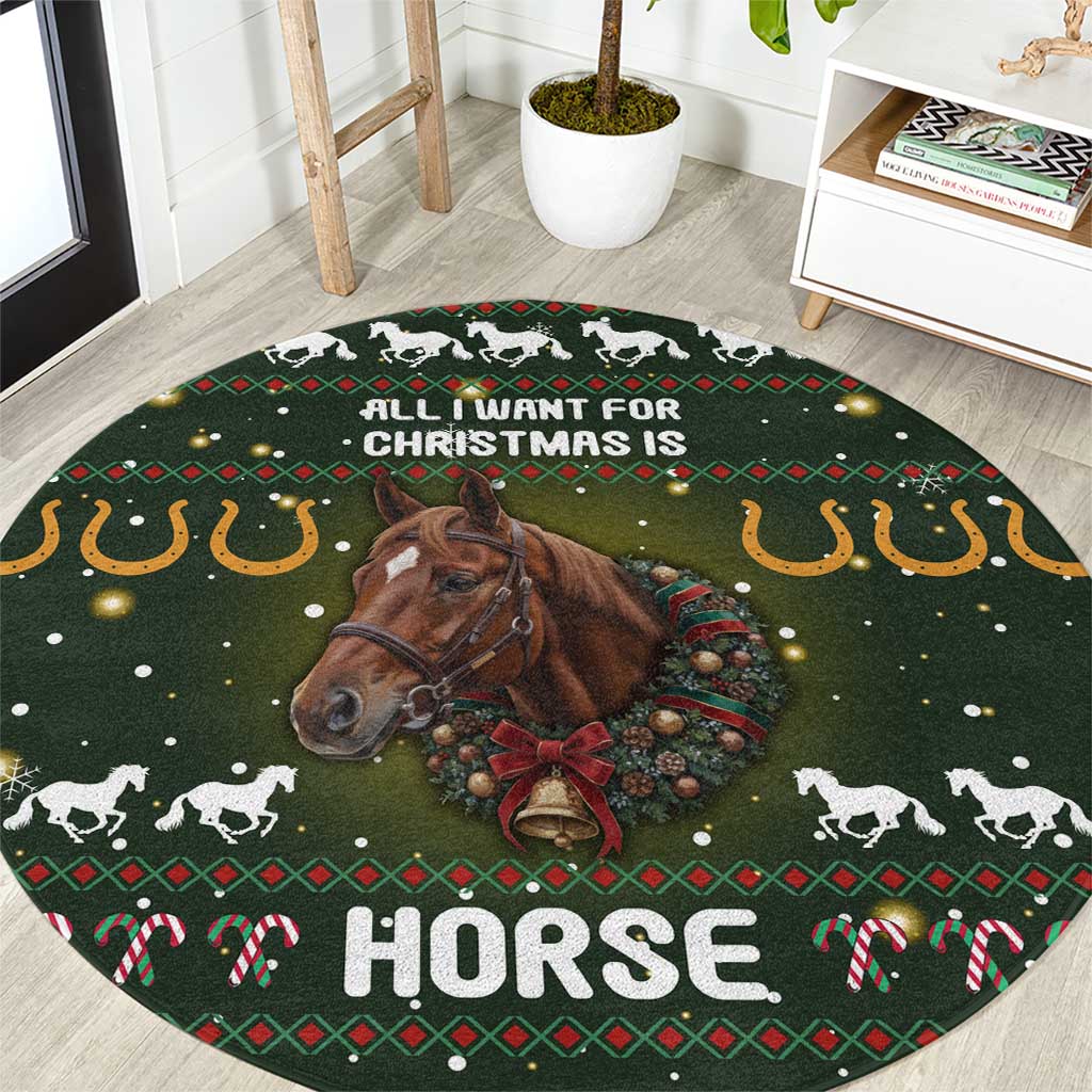 Horse All I Need For Christmas Christmas Round Carpet Xmas Holiday Patterns - Wonder Print Shop