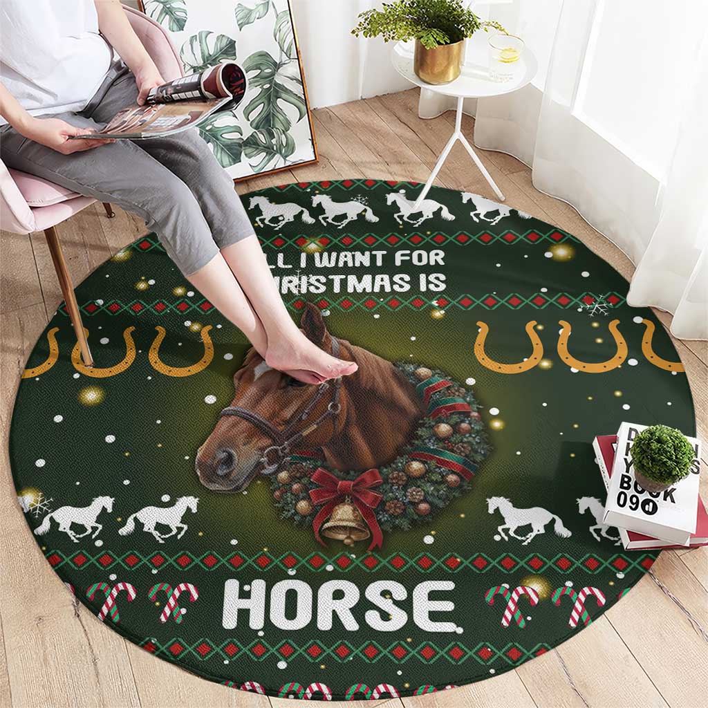 Horse All I Need For Christmas Christmas Round Carpet Xmas Holiday Patterns - Wonder Print Shop